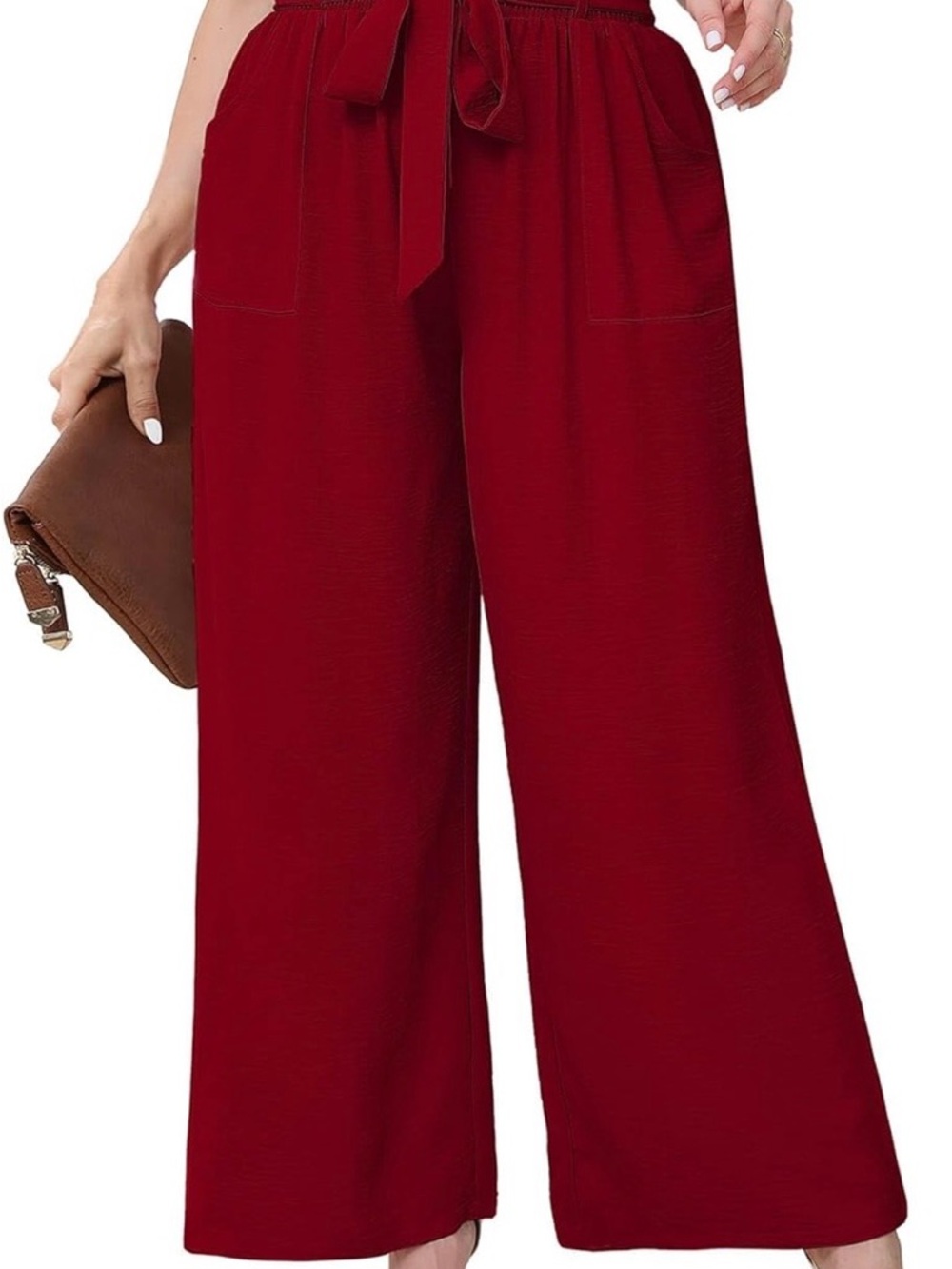 Wide-Leg Tie-Waist Pants in Deep Red